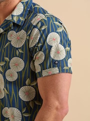 Brakeburn Blue Bamboo Floral Print Resort 100% Cotton Shirt - Image 5 of 6
