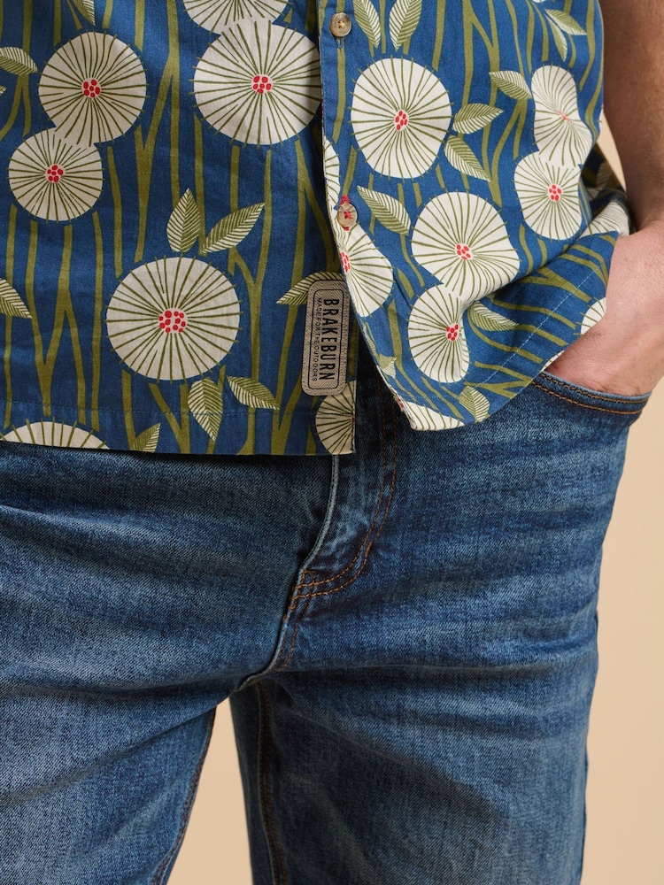 Brakeburn Blue Bamboo Floral Print Resort 100% Cotton Shirt - Image 6 of 6