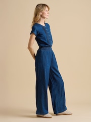 Brakeburn Blue Spot Denim Wide Leg 100% Cotton Jumpsuit - Image 3 of 5