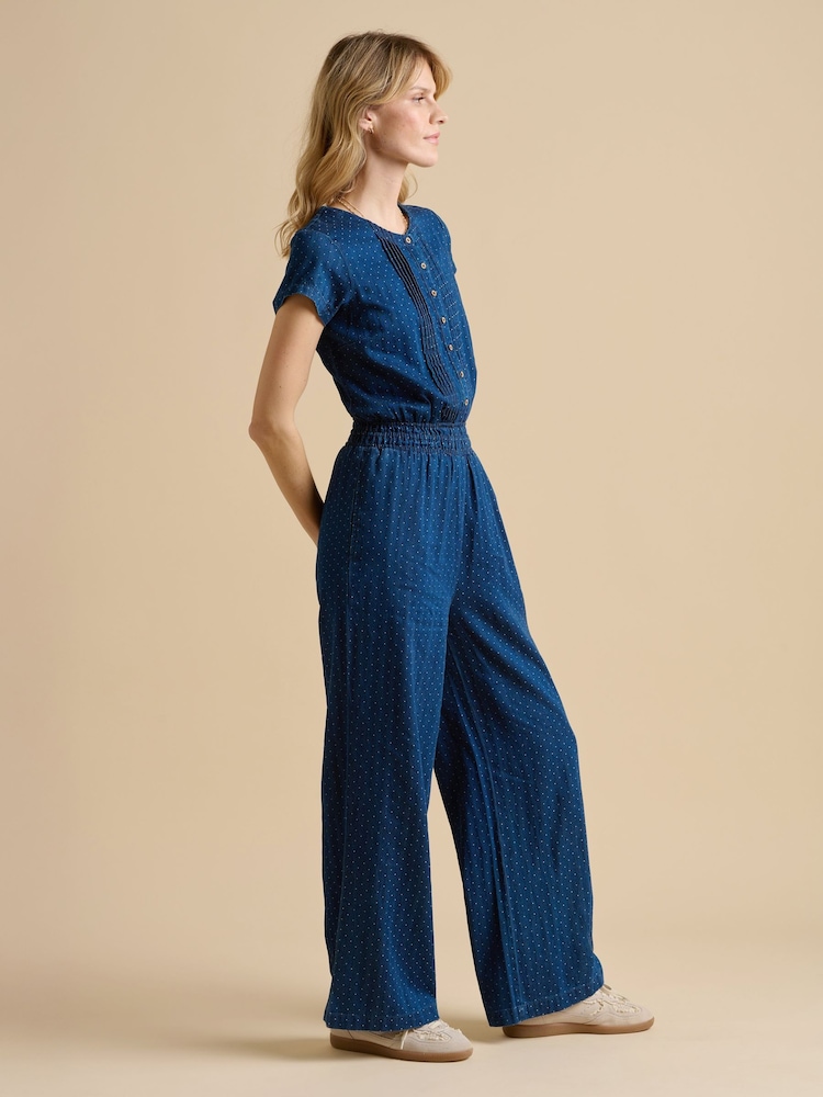 Brakeburn Blue Spot Denim Wide Leg 100% Cotton Jumpsuit - Image 3 of 5