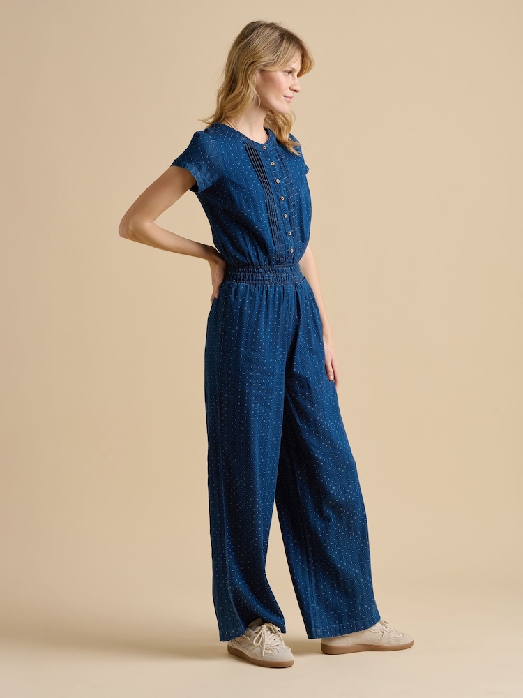 Brakeburn Blue Spot Denim Wide Leg 100% Cotton Jumpsuit - Image 4 of 5