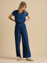 Brakeburn Blue Spot Denim Wide Leg 100% Cotton Jumpsuit - Image 5 of 5