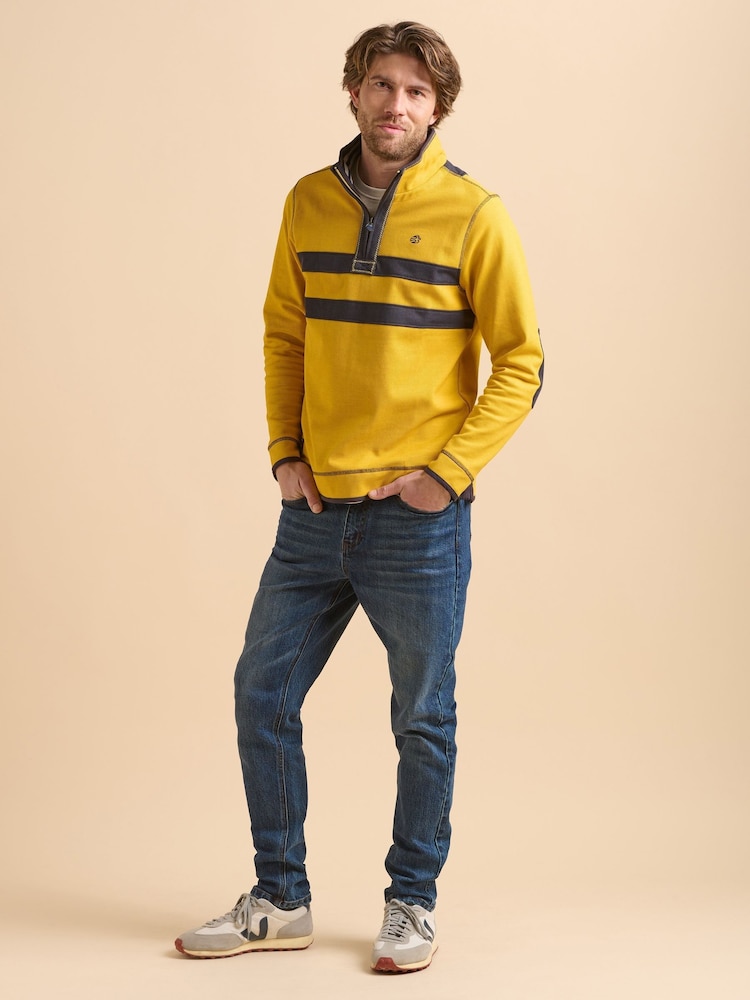 Brakeburn Yellow Green Stripe Quarter Zip Sweat Top - Image 1 of 6