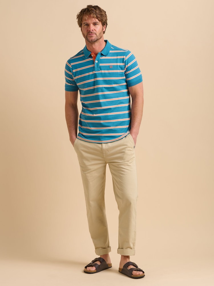 Brakeburn Blue Orange Maritime Stripe Polo Shirt - Image 4 of 5