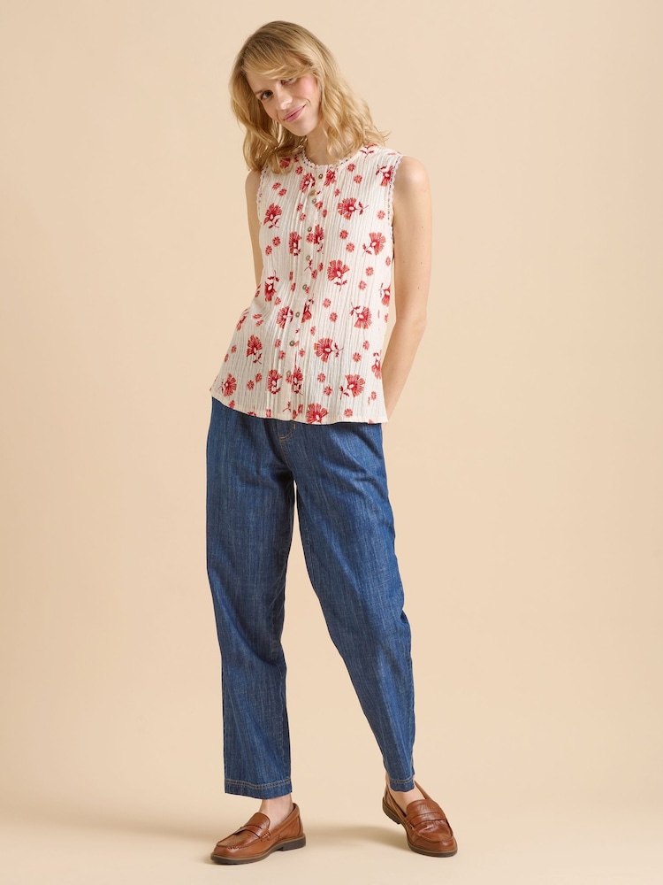 Brakeburn Cream Fan Floral Print Sleeveless Blouse - Image 2 of 6