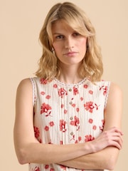 Brakeburn Cream Fan Floral Print Sleeveless Blouse - Image 4 of 6