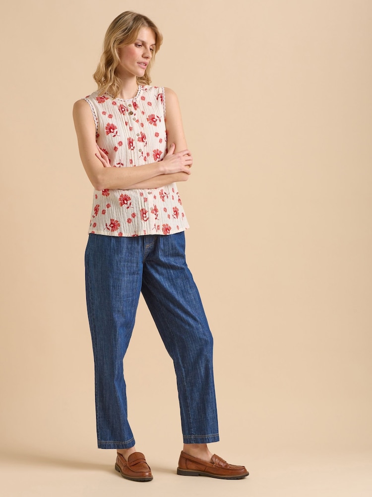 Brakeburn Cream Fan Floral Print Sleeveless Blouse - Image 6 of 6