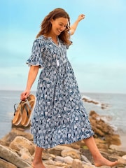 Brakeburn Blue Arrows Midi 100% Cotton Dress - Image 1 of 6