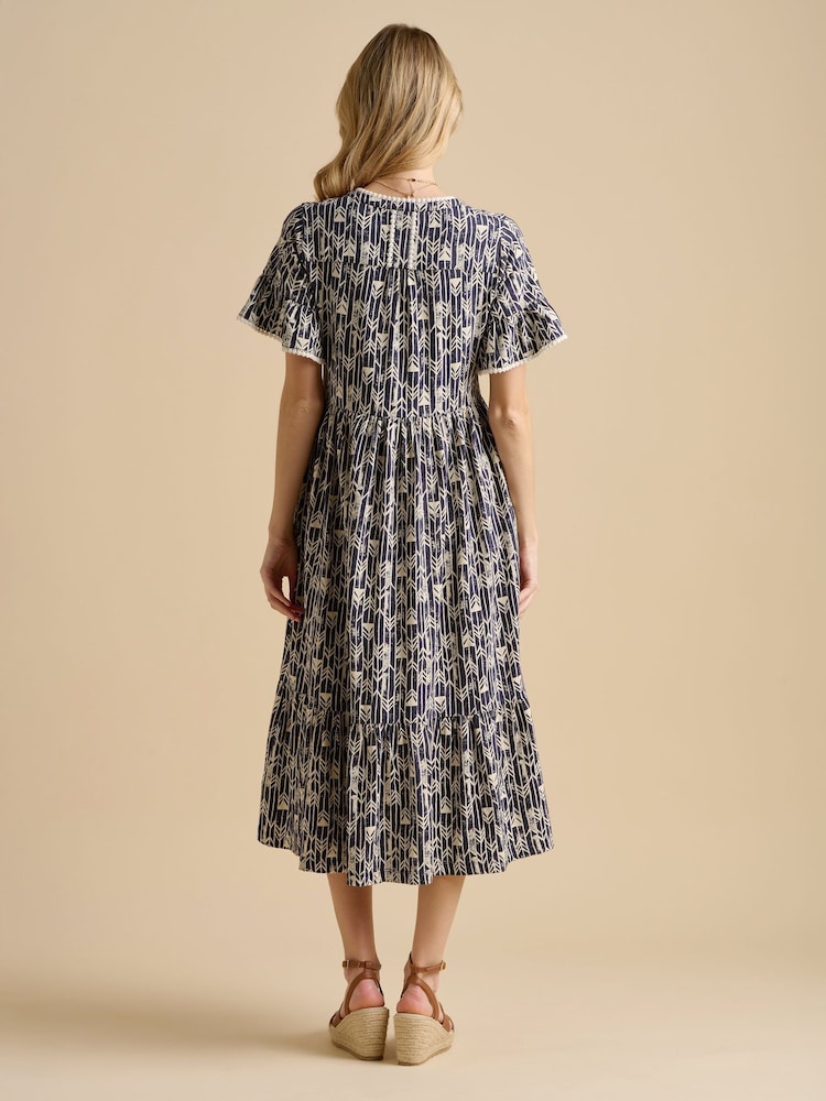 Brakeburn Blue Arrows Midi 100% Cotton Dress - Image 3 of 6