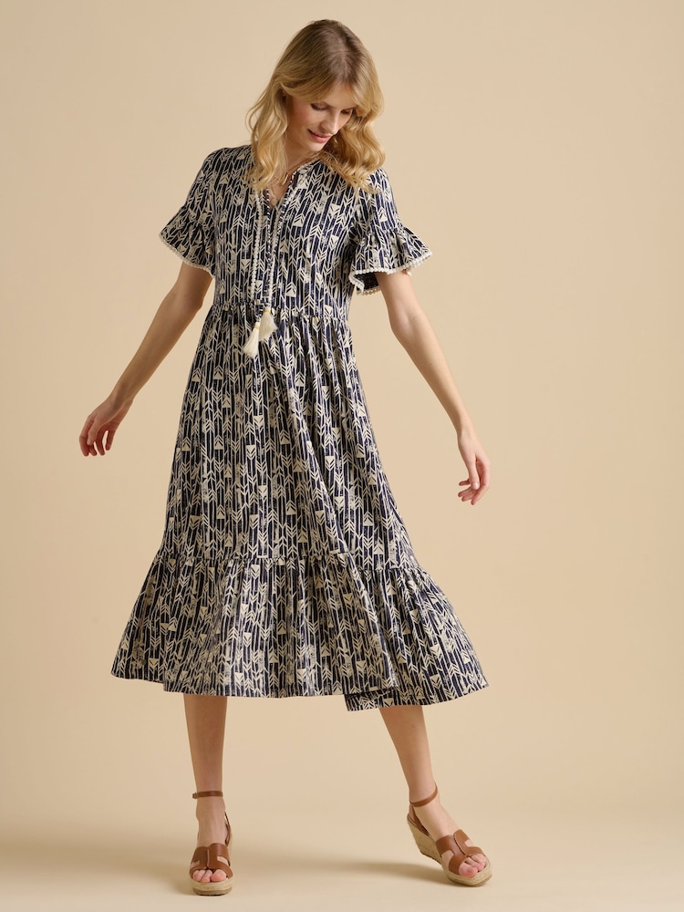 Brakeburn Blue Arrows Midi 100% Cotton Dress - Image 4 of 6