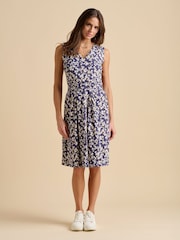 Brakeburn Blue 100% Cotton Floating Daisy Knee Length Dress - Image 1 of 4