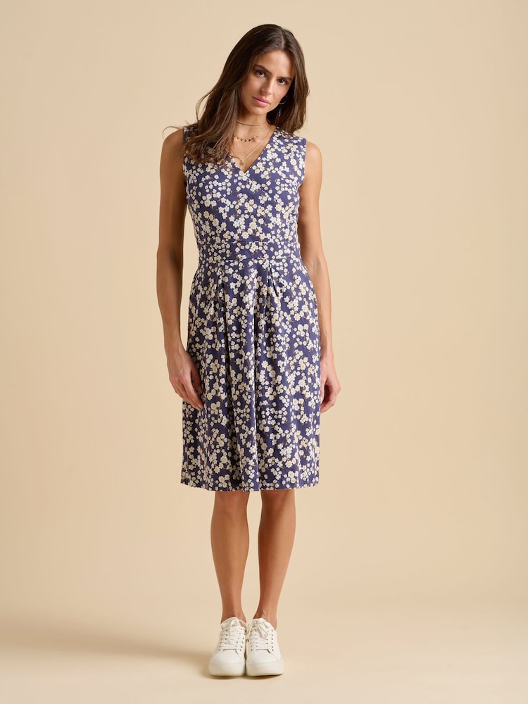 Brakeburn Blue 100% Cotton Floating Daisy Knee Length Dress - Image 1 of 4