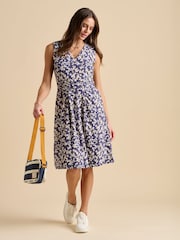 Brakeburn Blue 100% Cotton Floating Daisy Knee Length Dress - Image 4 of 4