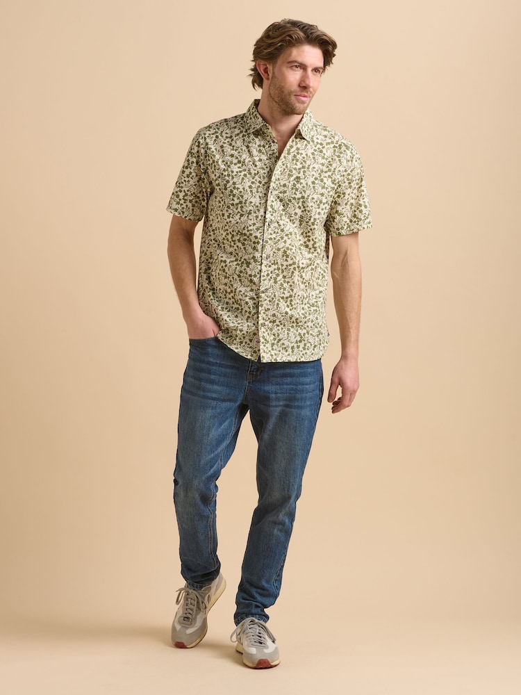Brakeburn Cream 100% Cotton Shadow Floral Shirt - Image 1 of 5