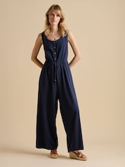 Brakeburn Blue Embroidery Drawstring Tie Jumpsuit - Image 1 of 5