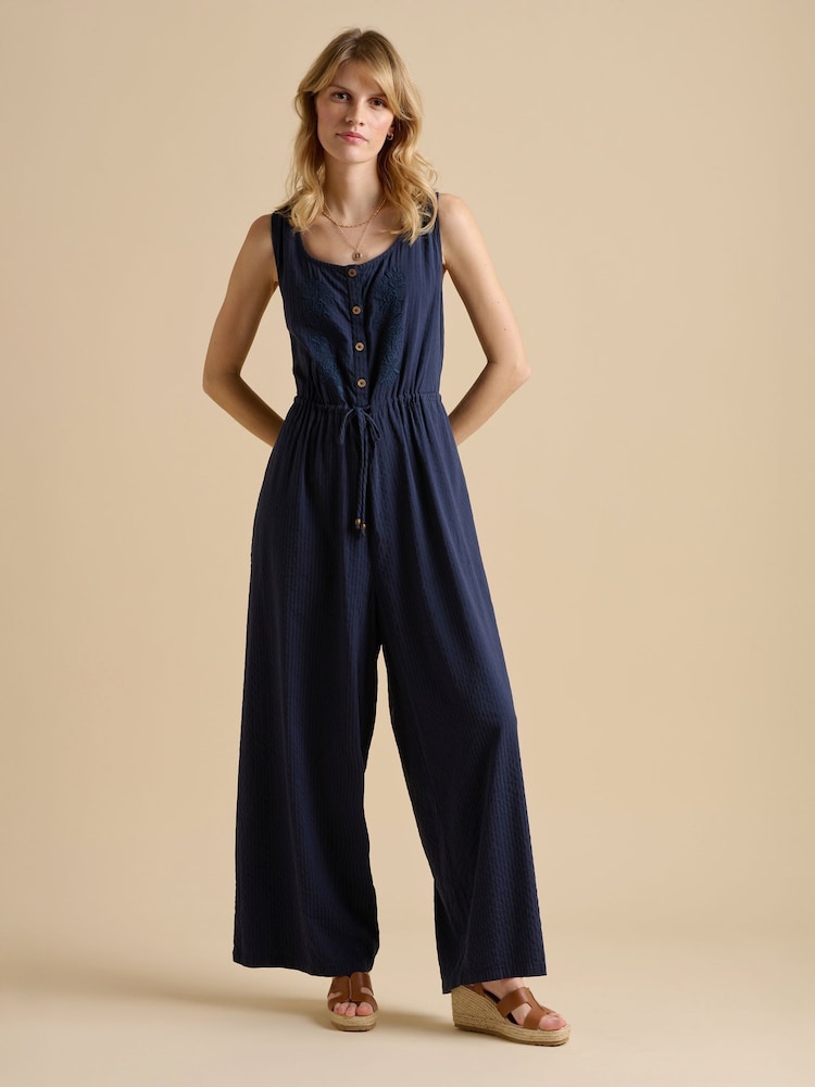 Brakeburn Blue Embroidery Drawstring Tie Jumpsuit - Image 1 of 5