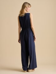 Brakeburn Blue Embroidery Drawstring Tie Jumpsuit - Image 2 of 5
