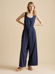 Brakeburn Blue Embroidery Drawstring Tie Jumpsuit - Image 3 of 5