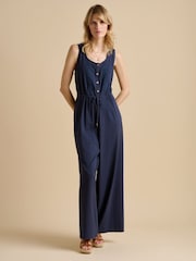 Brakeburn Blue Embroidery Drawstring Tie Jumpsuit - Image 4 of 5