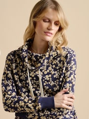Brakeburn Blue 100% Cotton Floating Daisy Cowl Neck Sweatshirt - Image 1 of 5