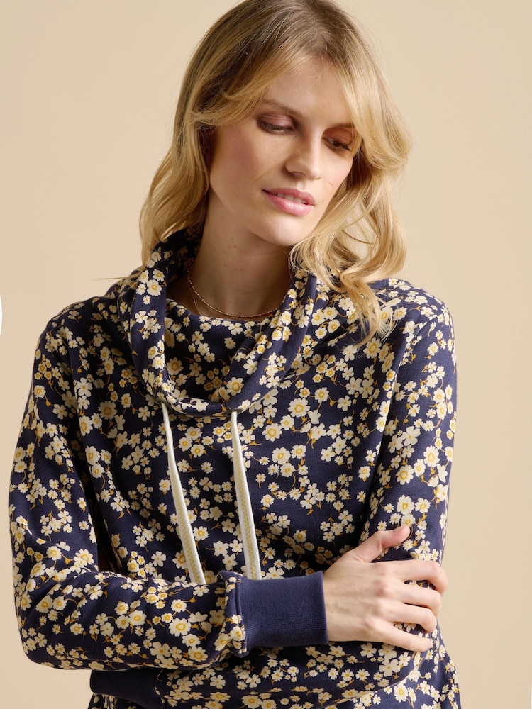 Brakeburn Blue 100% Cotton Floating Daisy Cowl Neck Sweatshirt - Image 1 of 5