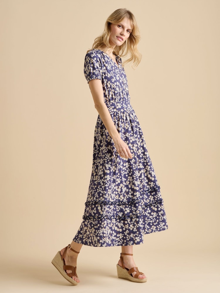 Brakeburn Blue 100% Cotton Floating Daisy Maxi Dress - Image 1 of 5