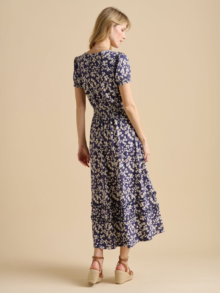 Brakeburn Blue 100% Cotton Floating Daisy Maxi Dress - Image 2 of 5