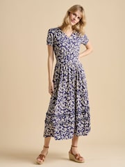 Brakeburn Blue 100% Cotton Floating Daisy Maxi Dress - Image 3 of 5