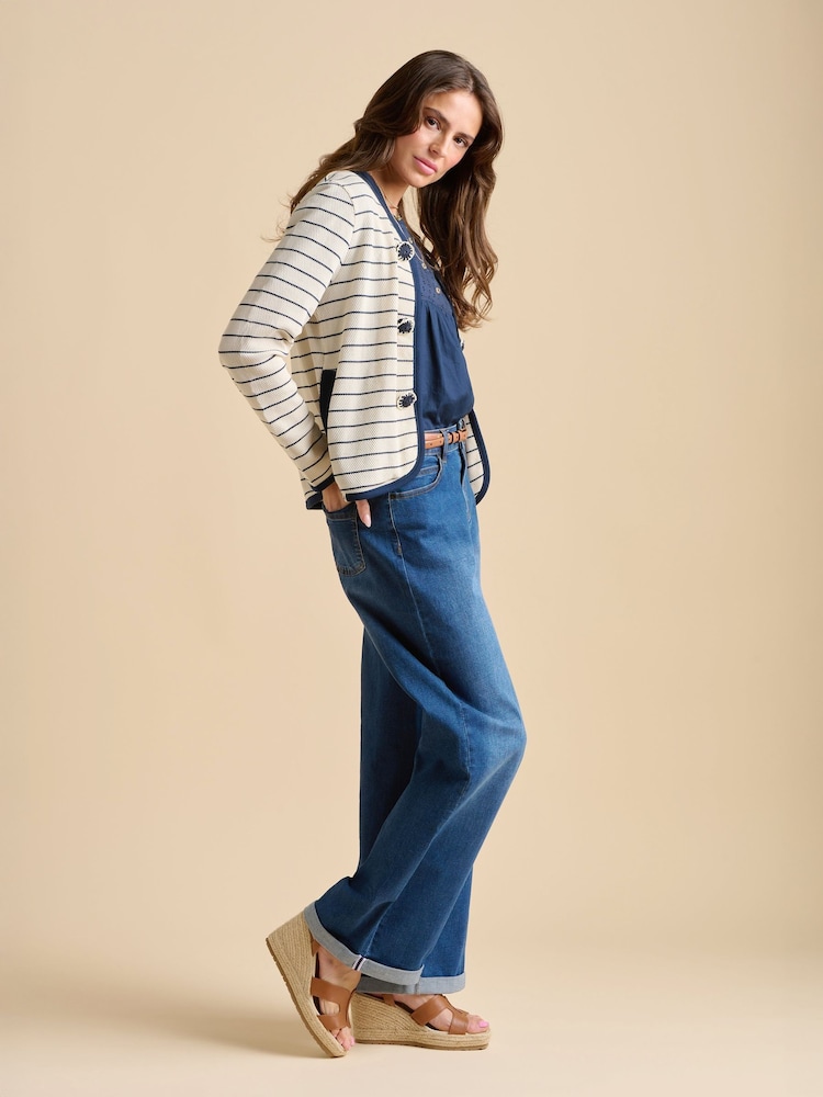 Brakeburn Cream Breton Stripe Sweat 100% Cotton Jacket - Image 1 of 5