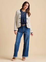 Brakeburn Cream Breton Stripe Sweat 100% Cotton Jacket - Image 3 of 5