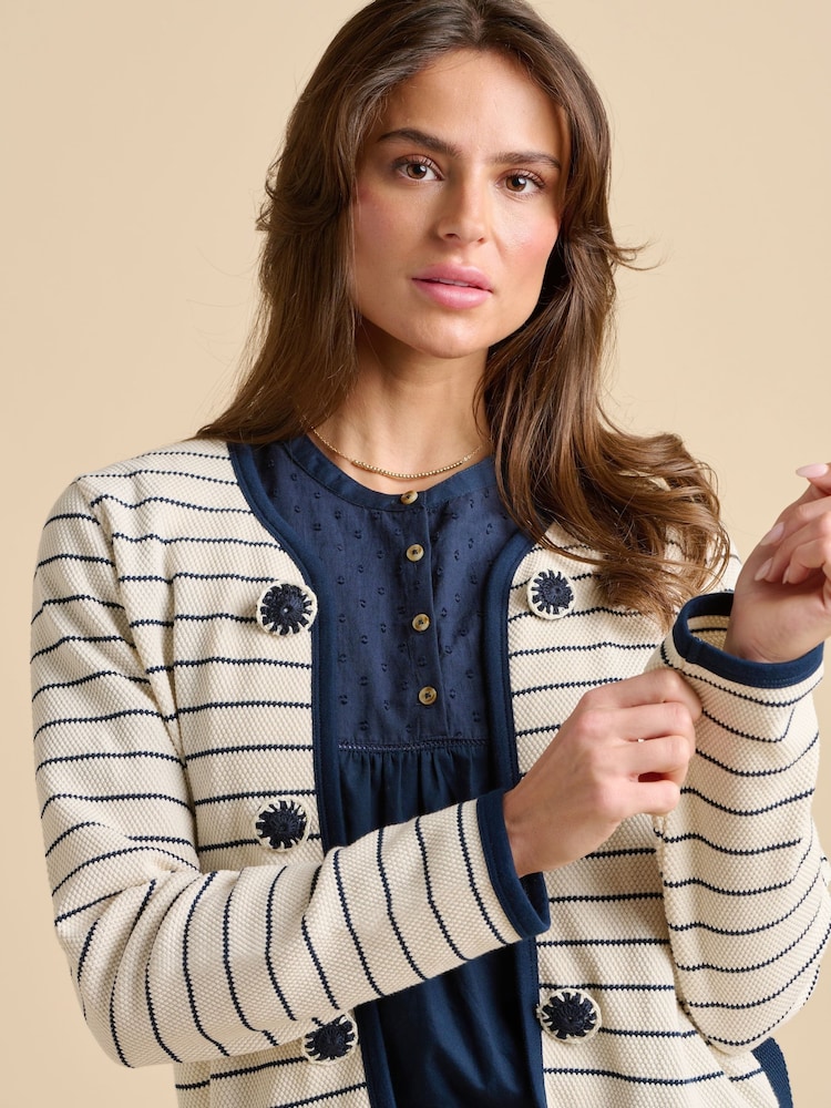 Brakeburn Cream Breton Stripe Sweat 100% Cotton Jacket - Image 5 of 5