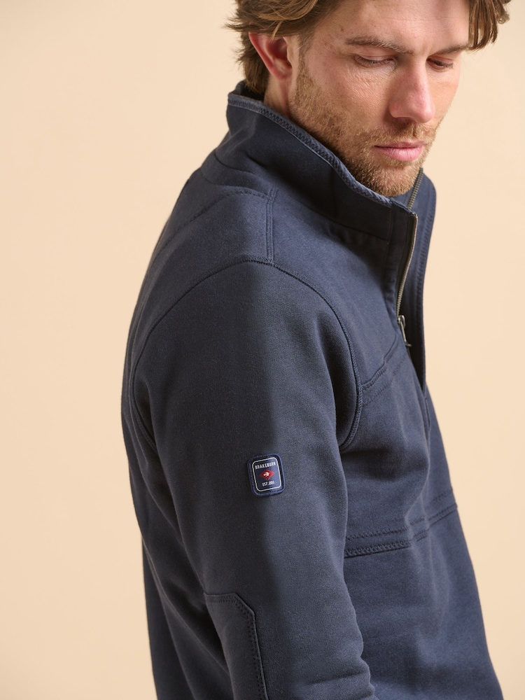 Синій - Brakeburn зелений у смужку Quarter Zip Sweat Top - Image 4 of 6