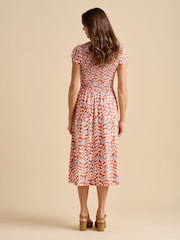Brakeburn Red 100% Cotton Spring Vine Midi Dress - Image 3 of 6