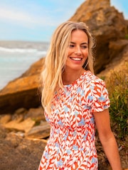 Brakeburn Red 100% Cotton Spring Vine Midi Dress - Image 4 of 6