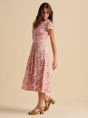 Brakeburn Red 100% Cotton Spring Vine Midi Dress - Image 5 of 6