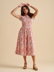 Brakeburn Red 100% Cotton Spring Vine Midi Dress - Image 6 of 6