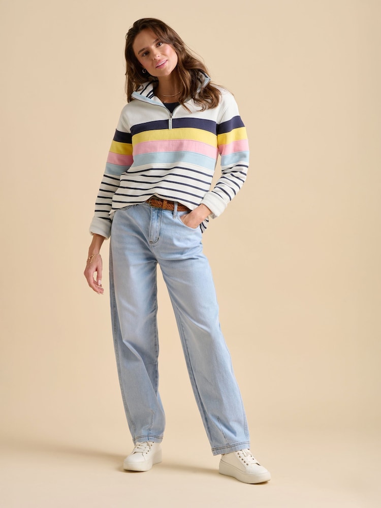 Brakeburn Blue Chest Stripe Quarter Zip Sweatshirt - Image 2 of 6 Brakeburn Blue Chest Stripe Quarter Zip Sweatshirt - Image 2 of 6