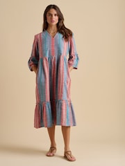 Brakeburn Blue 100% Cotton Shore Midi Dress - Image 4 of 5