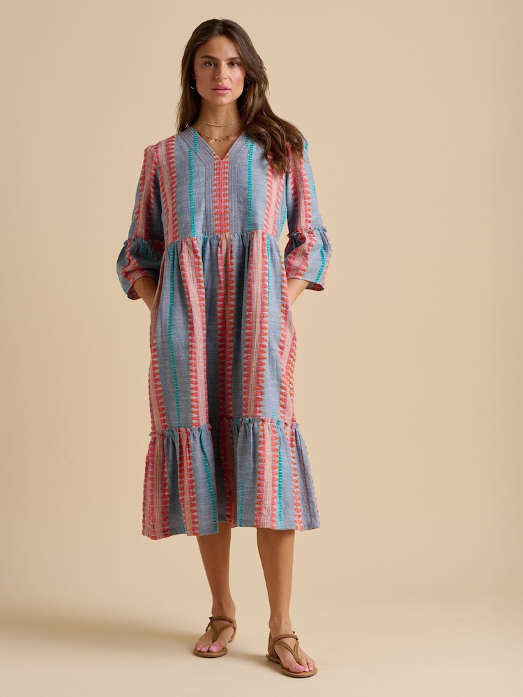 Brakeburn Blue 100% Cotton Shore Midi Dress - Image 4 of 5