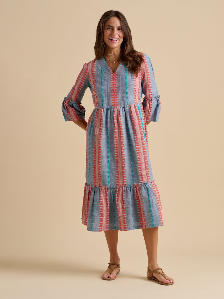 Brakeburn Blue 100% Cotton Shore Midi Dress - Image 5 of 5