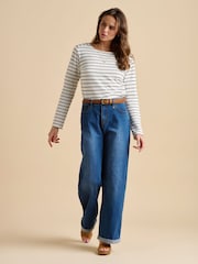 Brakeburn White Engineered Stripe Bella Crew 100% Cotton Sweatshirt - Image 4 of 5
