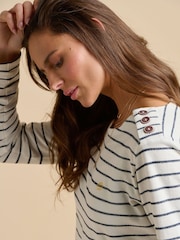 Brakeburn White Engineered Stripe Bella Crew 100% Cotton Sweatshirt - Image 5 of 5