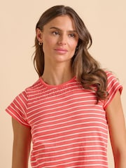 Brakeburn Red Coral Stripe 100% Cotton T-Shirt - Image 1 of 6