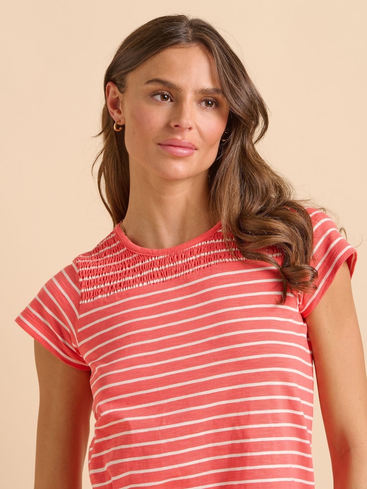 Brakeburn Red Coral Stripe 100% Cotton T-Shirt - Image 1 of 6