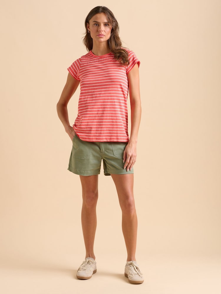 Brakeburn Red Coral Stripe 100% Cotton T-Shirt - Image 2 of 6