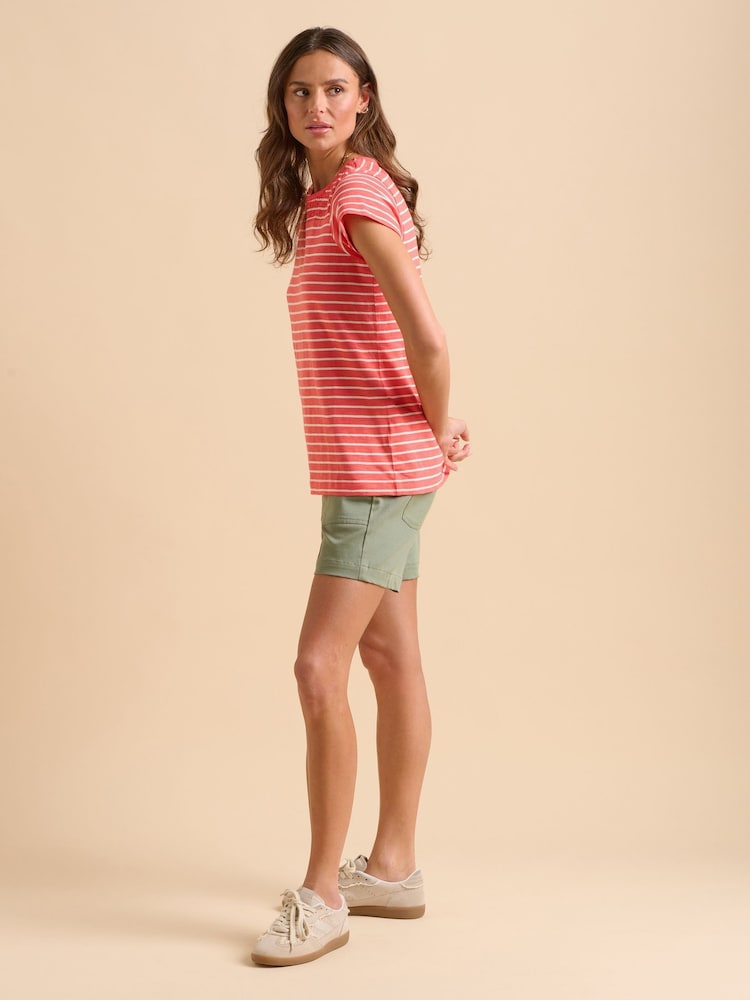 Brakeburn Red Coral Stripe 100% Cotton T-Shirt - Image 6 of 6