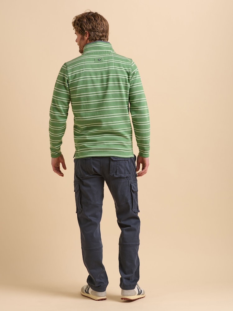 Brakeburn Green Green Stripe Quarter Zip Sweat Top - Image 2 of 6 Brakeburn Green Green Stripe Quarter Zip Sweat Top - Image 2 of 6