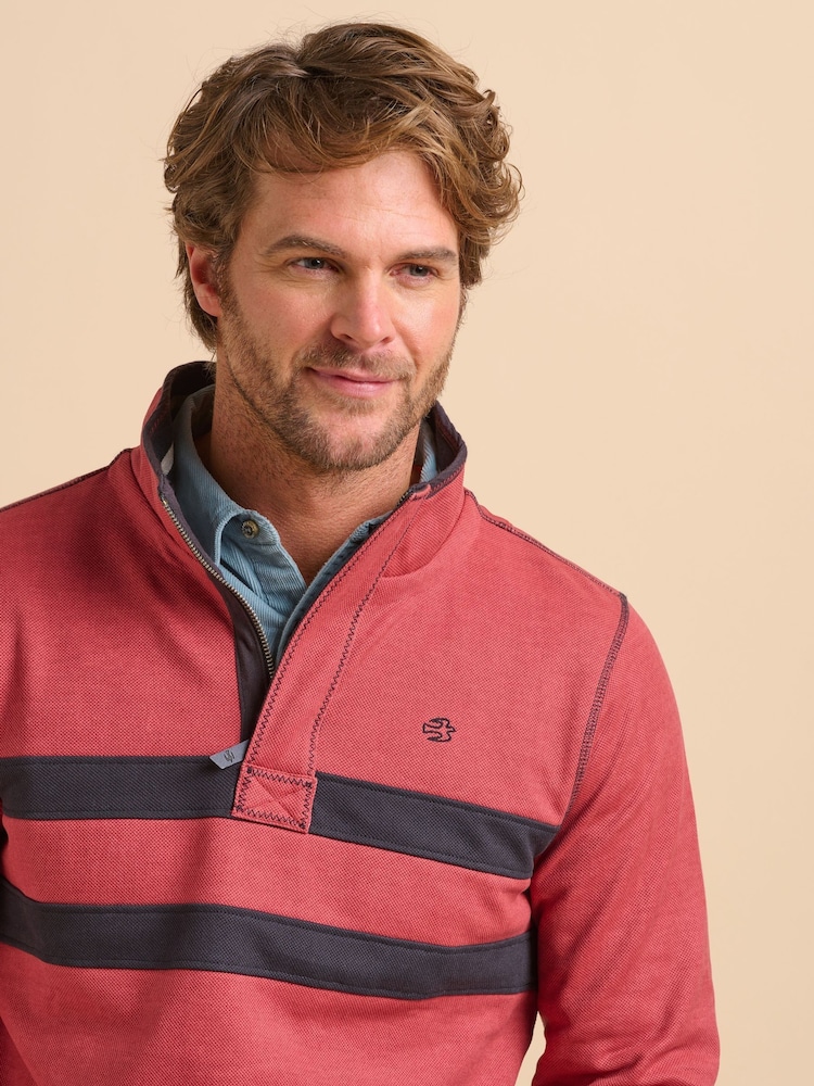 Червоний - Brakeburn зелений у смужку Quarter Zip Sweat Top - Image 4 of 6