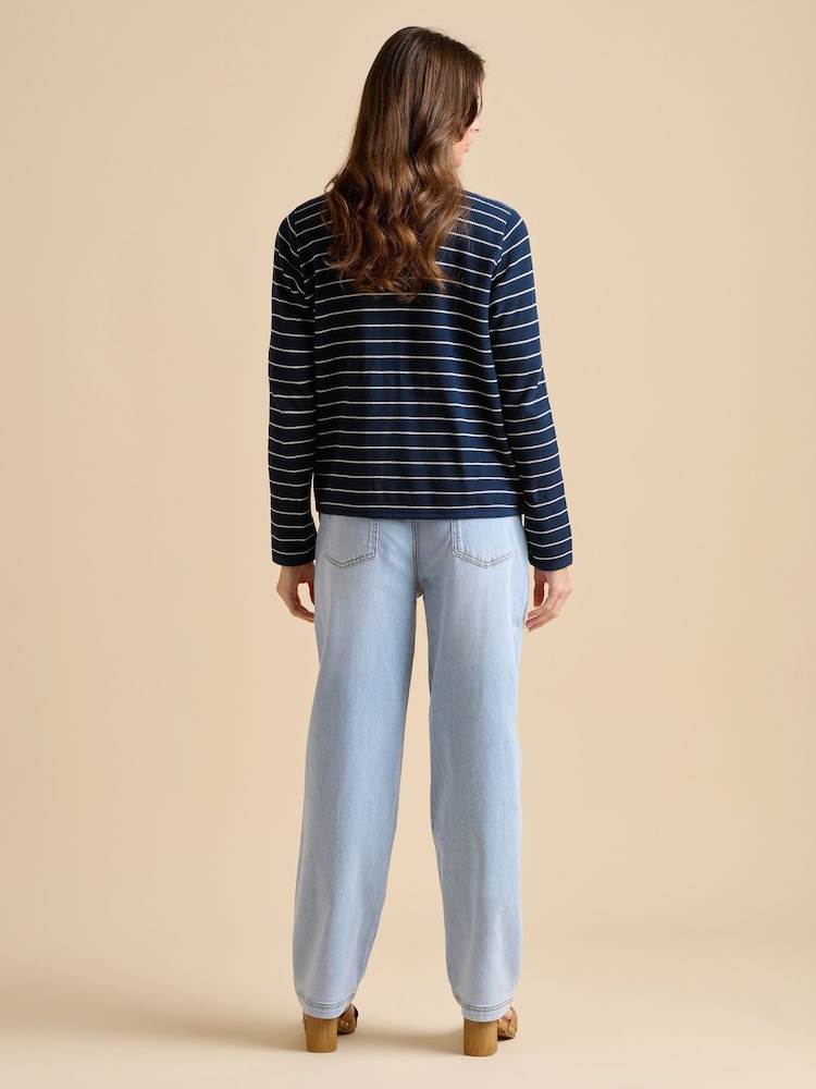 Brakeburn Blue Breton Stripe Sweat 100% Cotton Jacket - Image 2 of 5 Brakeburn Blue Breton Stripe Sweat 100% Cotton Jacket - Image 2 of 5