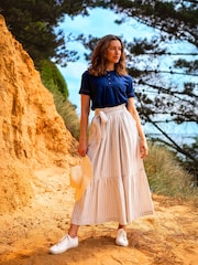 Brakeburn Cream Stripe Paper Bag Skirt - Image 1 of 6